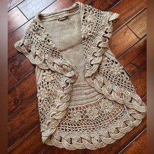 John Fashion Elegant Open-Front Crochet Cardigan Vest Large
